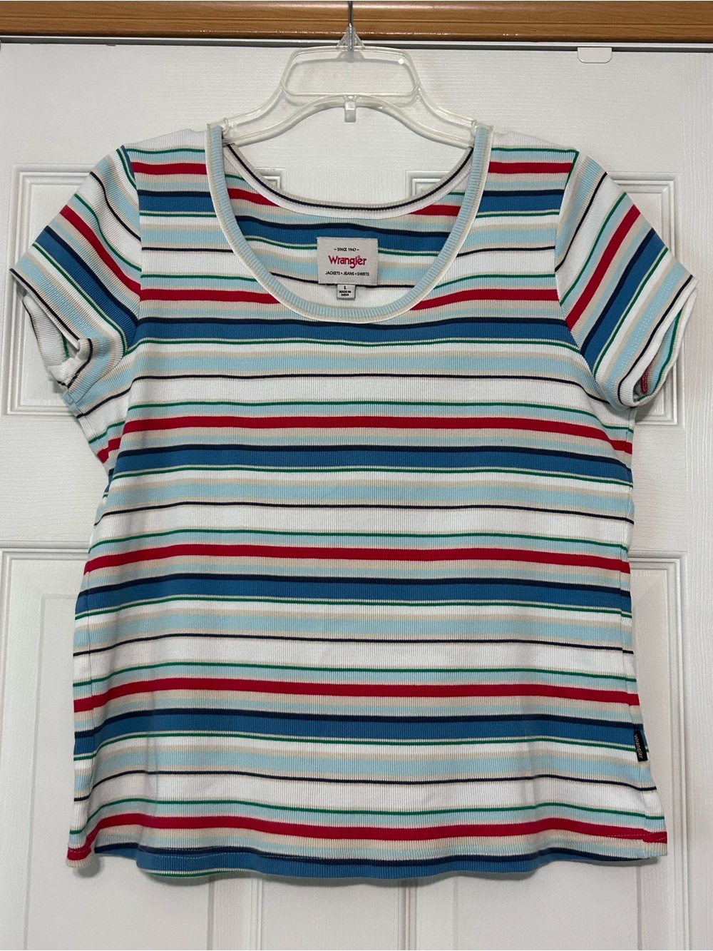 Wrangler Women’s Multi-Stripe Short Sleeve Ribbed Top